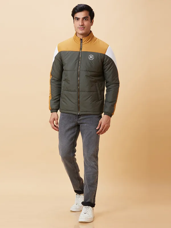 Being Human Men  Jackets-Bottle Gree And Mustard And White
